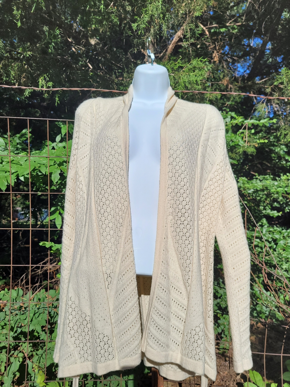 Rosie Neira Ivory Open-Front Knit Wool Wrap Belted Cardigan Sweater Size Small